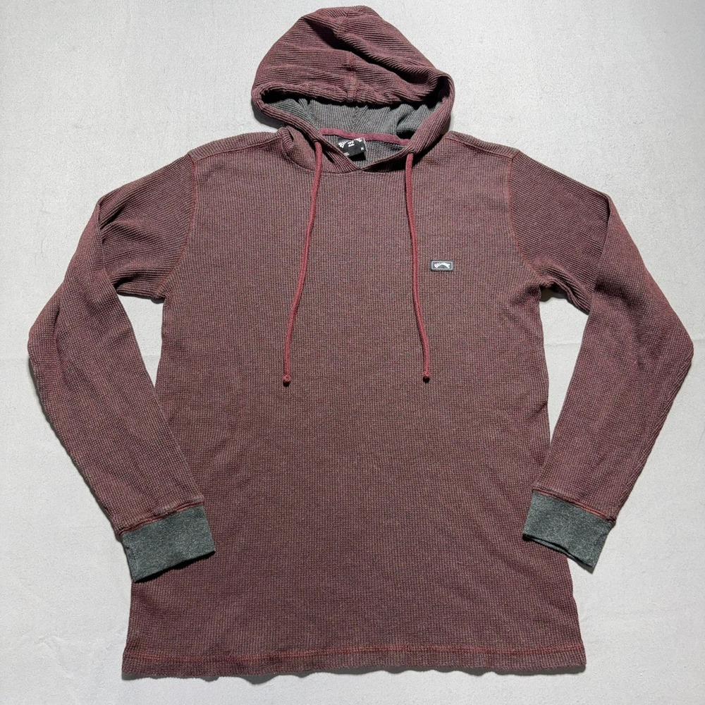 Billabong Mens Waffle Knit Thermal Hoodie Maroon Charcoal Grey Size M